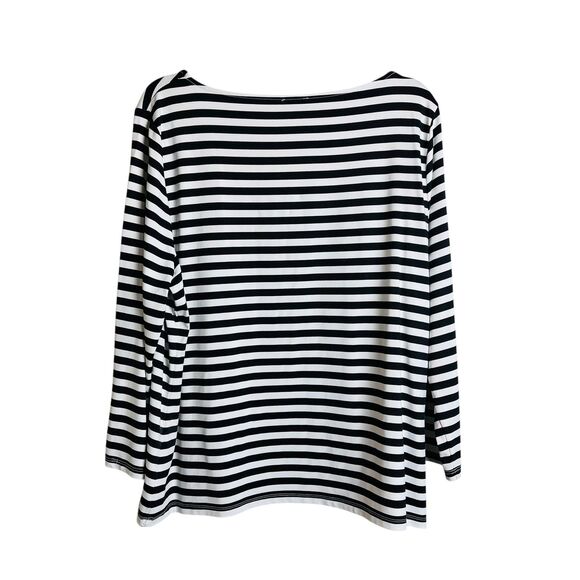 Talbots Shirt Womens XL Black White Stripe Long Sleeve Gold Button Nautical Top - Picture 7 of 9